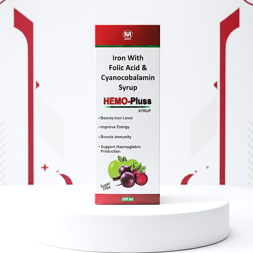 HEMO-PLUSS Iron Syrup with Folic Acid & Vitamin B12 (Cyanocobalamin)